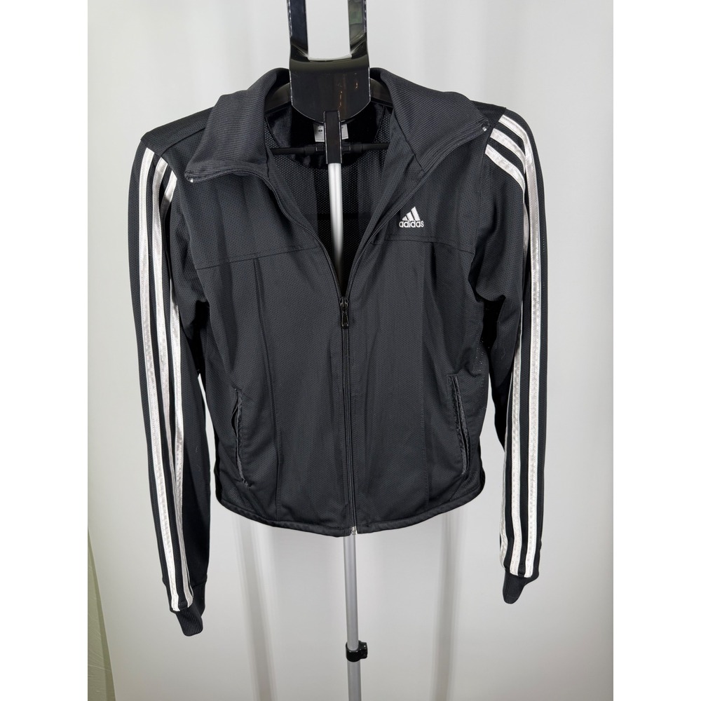 Adidas Womens Black 3 Stripe‎ Mesh Track Jacket Full Zip Medium 375138 931001